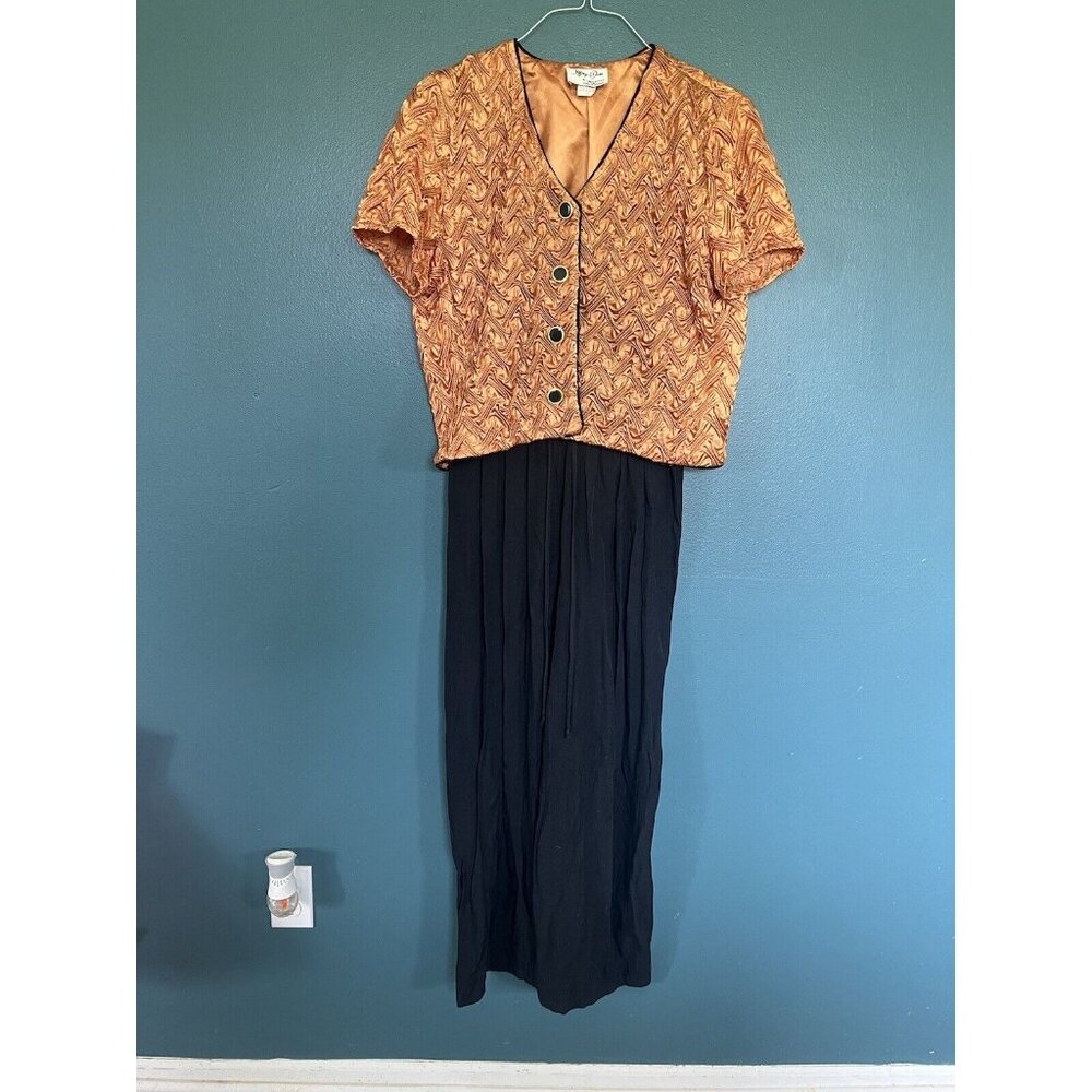 Vtg Jeffrey & Dara Linda Hutley‎ Jumpsuit Attached Jacket Copper Black size 12
